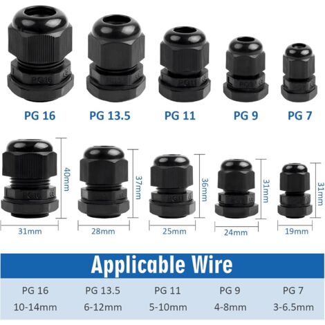 KUUQA Lot de 50 presse-étoupes en câble étanche réglable 3-16 mm