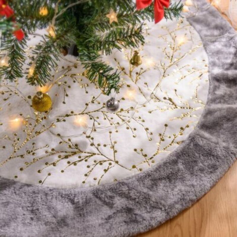 Jupe De Sapin De Noël Grise 91 Cm, Fausse Fourrure Brodée Flocons – Yuboo