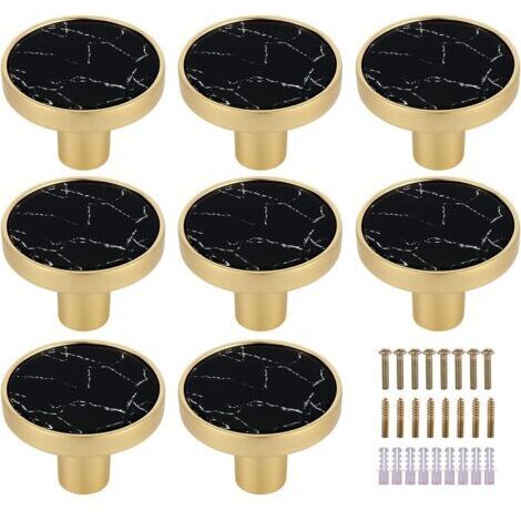 Set of 8 Round Black Marbled Brass Drawer Knobs - Black Decorative Drawer Pulls - Gold Dresser Knobs - Kitchen Cabinet Hardware, Pearl Coat Hooks (1/5)