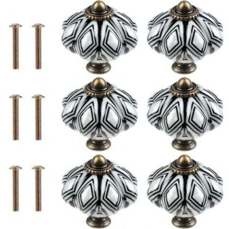 Set of 6 Black round ceramic cabinet knobs - Antique pumpkin style (1/5)