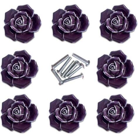8pcs Elegant Purple Rose Flower Ceramic Cabinet Knobs Cupboard Drawer Pull Handles (1/4)