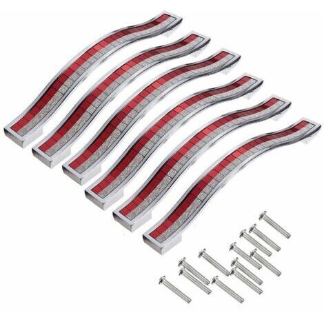 6pcs 96mm Crystal Door Handle Decoration Door Knob Furniture Knob for Furniture Drawer Cupboard Bin Wardrobe Cabinet, Silver Red (1/5)