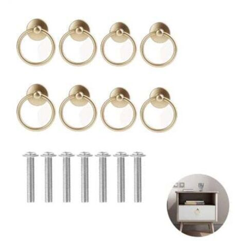 Set of 8 Antique Brass Ring Pulls, Single Hole Round Ring Handles, Suitable for Door Cabinets, Vanities, Drawer Dressers (1/5)