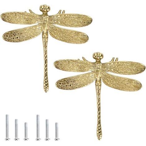 Set of 2 European brass drawer pulls, dragonfly-shaped metal handles for cabinets, dressers, and furniture (1/5)