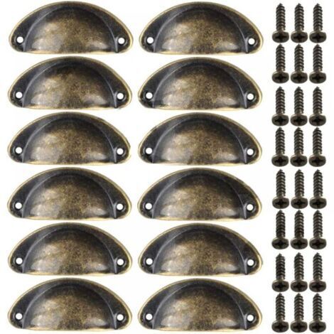 6 Pièces Bouton de Meuble Rétro 2 en 1 Poignée pour Armoire Tiroir avec Vis Bronze
