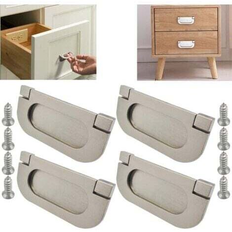 4-Pack Invisible Stainless Steel Handles, Silver Drawer and Wardrobe Accessories - With Screws (75 mm), Handles for Kitchen, Drawer, and Bedroom Furniture (1/5)