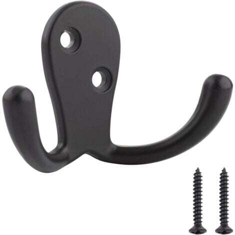 Lot de 5 crochets incurvés pour manteaux, noir opaque, crochets à double griffe pour manteaux, crochets muraux en zinc avec vis