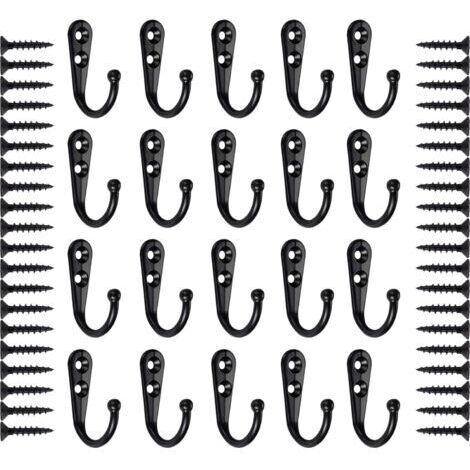 20 Pièces Crochets,Crochet mural noir,crochet porte manteau,Porte Manteau Mural,Crochet Métal De Porte,Rétro Crochet de Manteau avec Vis (1/4)