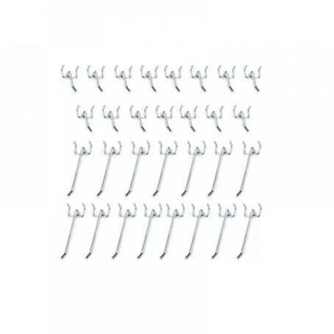 Crochets pour panneaux perforés en métal, accessoires pour panneaux perforés, ensemble de crochets simples de 10cm et 5cm pour Garages, remises à outils, ateliers, 30 pièces (1/5)