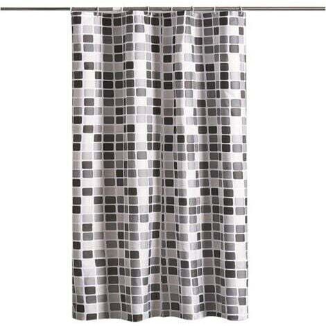 Rideau Douche, Noir et Blanc Rideau Douche, Mosaïque Rideau Douche, 8 Crochets, pour Salles de Bains, Toilettes (120 x180 cm, Mosaïque) (1/5)