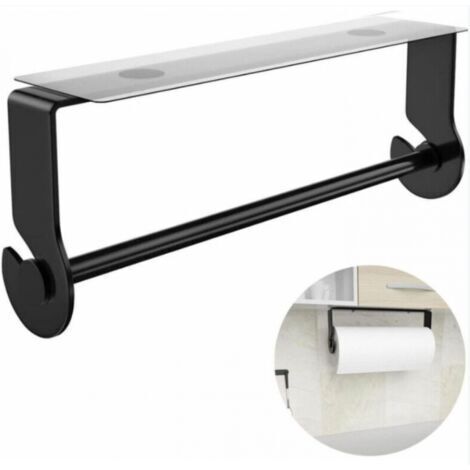Porte-serviettes en papier adhésif sous le meuble, porte-serviettes en papier noir pour cuisine, salle de bain, pas de perçage, acier inoxydable, antirouille, noir (1/5)