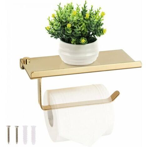 Porte Papier Toilette Bambou Avec Étagère - Support Mural Auto-adhésif Ou à Visser, Design Moderne