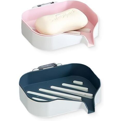 Porte-Savon avec écoulement, 2 Pièces Porte-Savon pour Salle de Bain, Porte-savon Sans Perçage Douche, Boîte à Savon Amovible