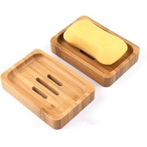 2Pcs Bambou Naturel en Bois Porte Savons Boîte à Savon pour Salle de Bains Douche Porte-savons Artisanat pour Savon, éponges et Plus (1/5)