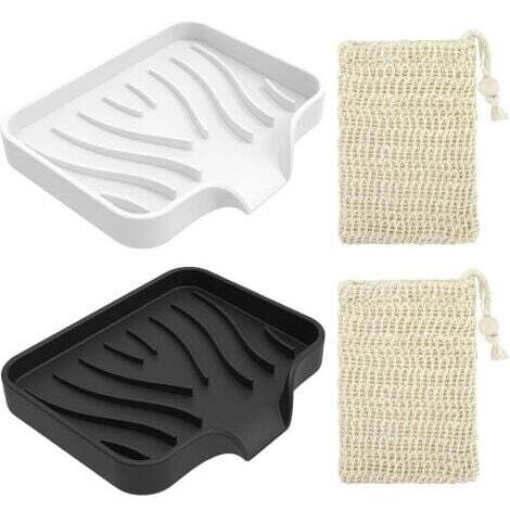 2 Pièces Porte Savon en Silicone, Porte-savons avec Drain de Vidage, Support Savon Antidérapant, Apportez Deux Sacs de Savon en Sisal