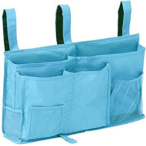 1 Sac de rangement pour lit superposé(Bleu Clair), sac de rangement pour lit suspendu, 8 poches, pour lit de chambre d'étudiant, lit d'hôpital, barreaux de lit pour bébé, 600D Oxford Cloth (1/5)