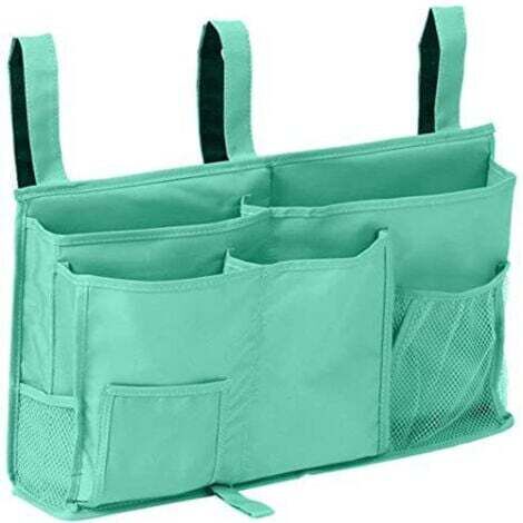 1 Sac de rangement pour lit superposé(Vert Clair), sac de rangement pour lit suspendu, 8 poches, pour lit de chambre d'étudiant, lit d'hôpital, barreaux de lit pour bébé, 600D Oxford Cloth (1/5)