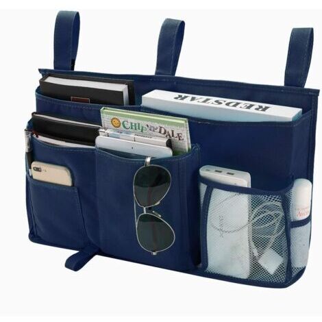 1 Sac de rangement pour lit superposé(Bleu Marine), sac de rangement pour lit suspendu, 8 poches, pour lit de chambre d'étudiant, lit d'hôpital, barreaux de lit pour bébé, 600D Oxford Cloth (1/5)