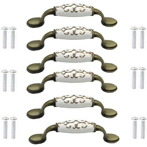 (6 pièces) boutons de porte en céramique en alliage de bronze pour armoire, armoire, garde-robe, poignée en bronze de style chinois (1/5)