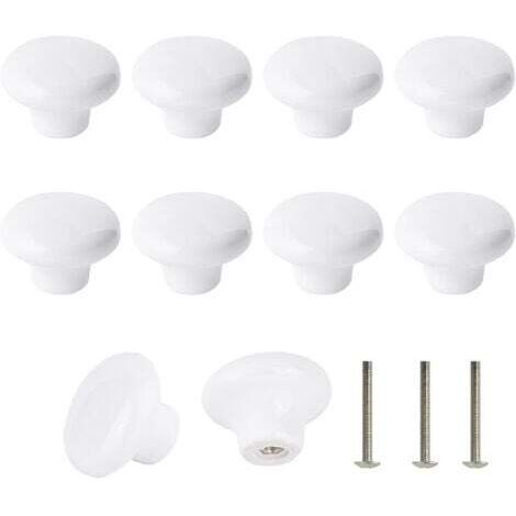 Lot de 10 Bouton En Céramique Blanc, Céramique Poignée Porte, Rétro Rond En Céramique Armoire Tiroir Cuisine Poignée De Traction 32mm Avec 3 tailles de vis (1/5)