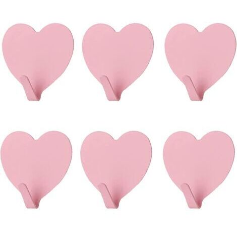 Lot de 6 crochets muraux décoratifs en forme de cœur, (rose clair) Crochet mural adhésif solide en acier inoxydable pour la maison, la cuisine, la salle de bain, le bureau (1/5)