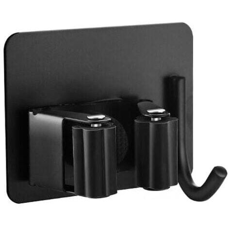 Lot de 4 supports à balais muraux noirs, sans perçage, support à balai mural adhésif avec crochets, support à balai en acier inoxydable, support à outils mural pour cuisine, garage, jardin (1/5)