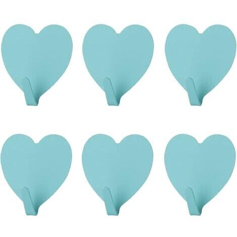 Lot de 6 crochets muraux décoratifs en forme de cœur, (bleu) crochet mural adhésif solide en acier inoxydable pour la maison, la cuisine, la salle de bain, le bureau (1/5)