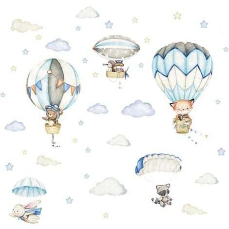 1 Jeu Animal Montgolfière Autocollant Mural Stickers Muraux Animaux en Montgolfière Stickers Muraux Montgolfières pour Chambre Enfants Bébé Pépinière Decor (1/5)