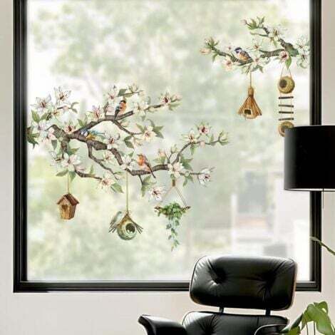 wondever Stickers Fenetre Fleur Oiseaux sur Branche Autocollant Fenêtre Fleur De Cerisier wondever Stickers Fenetre Fleur Oiseaux sur Branche Autocollant Fenêtre Fleur De Cerisier