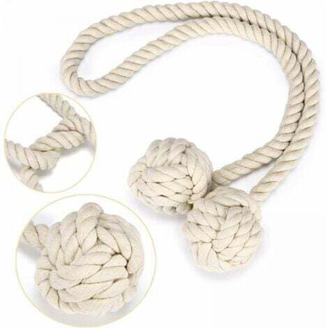 1 attache de rideau avec 2 boules de coton, corde de rideau en fil de coton écologique, style naturel et simple, décoration de salon ou de chambre (beige) (1/5)
