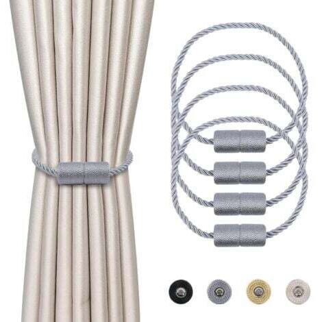 4 Pièces Magnétiques Embrasses de Rideaux Gris Tressées Boucle de Rideau Aimanté Attache Rideau Corde de Rideau de 45 cm - Accessoires de Rideaux pour la Décoration de la Maison