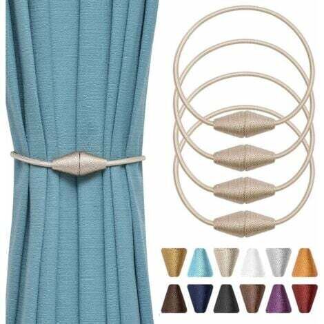 Lot de 4 embrasses de rideaux magnétiques en corde tissée faite à la main pratiques et décoratives pour la maison et le bureau (beige)