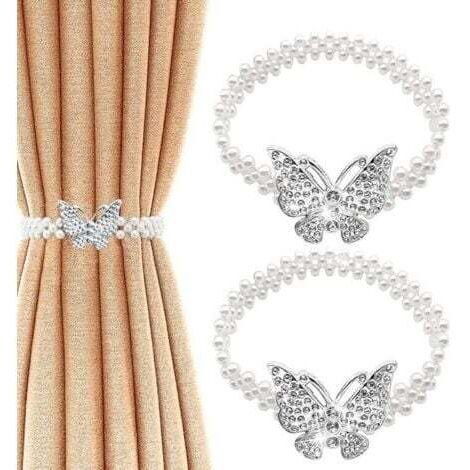 2 Pcs Embrasse Rideau Moderne Attache de Rideaux pour Rideaux Embrasse Rideaux Blanc Accessoires Décoration avec Butterfly et Perles Design pour la Maison Bureau Restaurant Décoration (1/5)