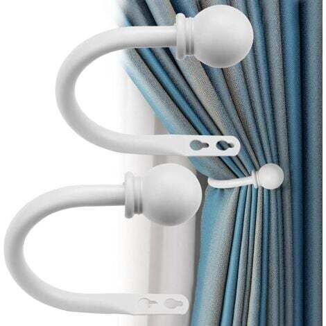 1 Paire Embrasse pour Rideaux en Métal, Embrasses de Rideaux Crochets à Visser, Attache Rideau en Forme de U, Embrases pour Voilages Mural, pour Voilage, Salon, Chambre, Bureau, Blanche (1/5)