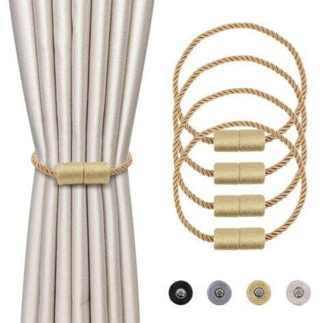 4 Pièces Magnétiques Embrasses de Rideaux Or Tressées Boucle de Rideau Aimanté Attache Rideau Corde de Rideau de 45 cm - Accessoires de Rideaux pour la Décoration de la Maison