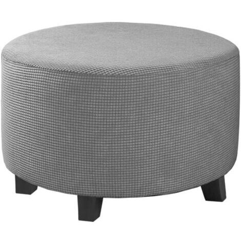 Housse jacquard ronde en stretch (kaki, large), housse de repose-pieds, housse de protection de tabouret, fond élastique antidérapant (1/5)