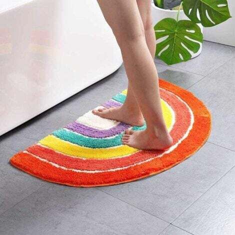 50x80cm Tapis De Bain rayé en Couleurs Demi-Rond Microfibres Antidérapant Et Absorbant pour Baignoire,Douche,Salle de Bain,Cuisine,Chambre Lavable (1/5)