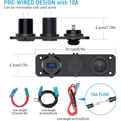 Swavitie Panneau Chargeur Voiture 12V/24V – Double USB QC 3.0 + Prise Allume-Cigare 120-250W – Idéal Camion, Caravane, Bateau, RV
