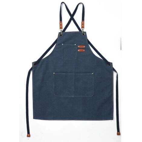 (Bleu Marine)Tablier Cuisine Homme Tabliers en Toile avec 3 Poches Imperméable et Réglable Apron pour Barbecue, Restaurant,Jardin, Charpentier,78 x 68cm (1/5)