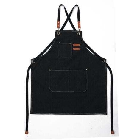 (Noir)Tablier Cuisine Homme Tabliers en Toile avec 3 Poches Imperméable et Réglable Apron pour Barbecue, Restaurant,Jardin, Charpentier,78 x 68cm (1/5)