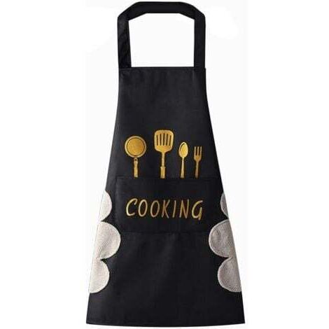 Tablier de cuisine(Noir) pour femme avec poches pour essuyer les mains, grande poche, essuyage à la main, imperméable pour la cuisine et la pâtisserie (1/5)