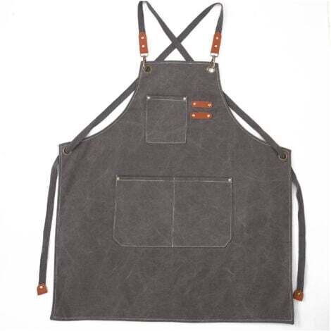 (Gris)Tablier Cuisine Homme Tabliers en Toile avec 3 Poches Imperméable et Réglable Apron pour Barbecue, Restaurant,Jardin, Charpentier，78 x 68cm (1/4)