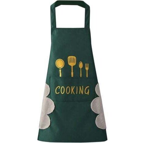 Tablier de cuisine(Vert) pour femme avec poches pour essuyer les mains, grande poche, essuyage à la main, imperméable pour la cuisine et la pâtisserie