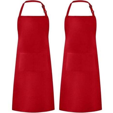 Lot de 2 tabliers réglables résistants aux gouttes d'eau avec 2 poches pour barbecue, dessin, femme et homme, rouge (1/5)