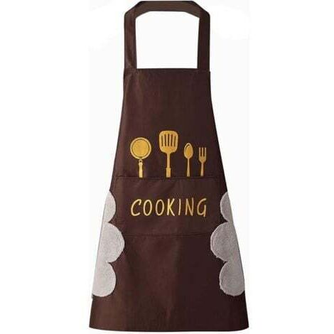 Tablier de cuisine(Marron) pour femme avec poches pour essuyer les mains, grande poche, essuyage à la main, imperméable pour la cuisine et la pâtisserie (1/5)