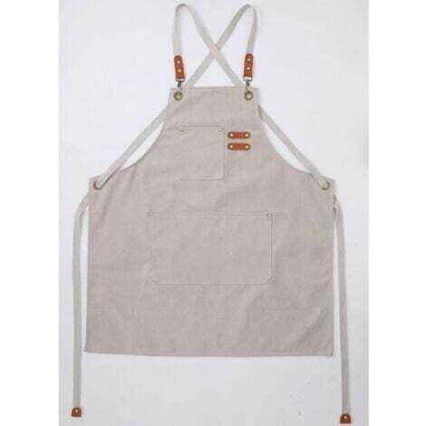 (Beige)Tablier Cuisine Homme Tabliers en Toile avec 3 Poches Imperméable et Réglable Apron pour Barbecue, Restaurant,Jardin, Charpentier,78 x 68cm (1/4)
