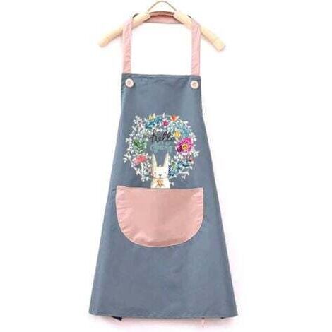 Tablier de cuisine imperméable-bleu, tablier de barbecue réglable avec poche, tablier de lapin mignon (1/4)