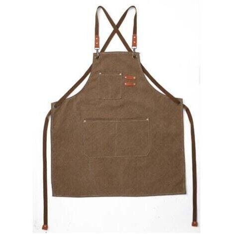 (Marron)Tablier Cuisine Homme Tabliers en Toile avec 3 Poches Imperméable et Réglable Apron pour Barbecue, Restaurant,Jardin, Charpentier,78 x 68cm (1/4)