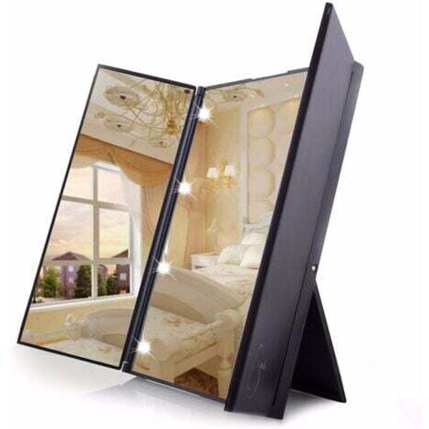 Miroir de Maquillage Lumineux 8 LED (Maquillage et Rasage, Miroir sur Pied avec Batterie, Voyage ou Salle de Bain)