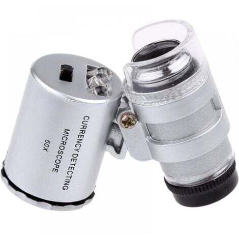 Mini loupe à bijoux à éclairage UV LED 60x, détecteur de billets à LED haute définition 60x avec mini microscope portable léger